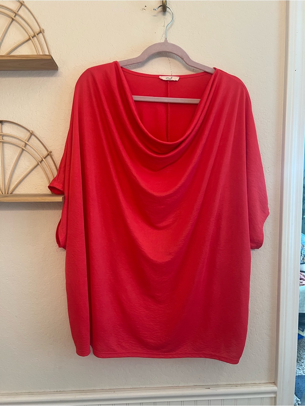easel Red Drape Neck Short Sleeve Top